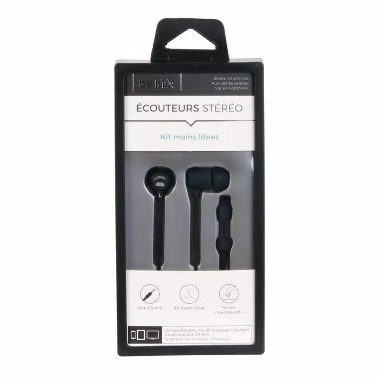 Paris Prix Écouteurs Kit-Mains Libres Rubber 120cm Noir 2 Paris Prix Écouteurs Kit-Mains Libres Rubber 120cm Noir – Image 2
