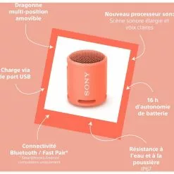 SONY Enceinte Portable SRS-XB13 Rouge Corail -Casque, écouteurs Soldes B2CD 1459
