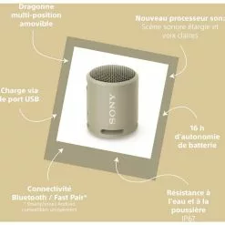 SONY Enceinte Portable SRS-XB13 Gris Minéral -Casque, écouteurs Soldes B2CD 1464