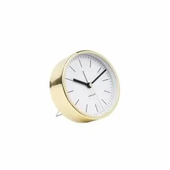 Karlsson Horloge Réveil Design En Métal Minimal - H. 10 Cm - Blanc Et Doré