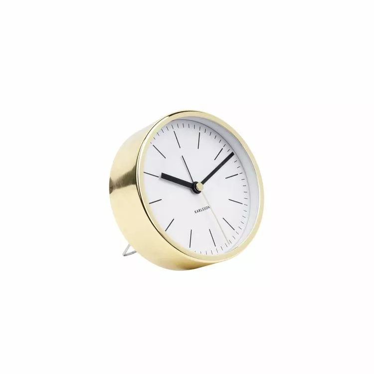 Karlsson Horloge Réveil Design En Métal Minimal - H. 10 Cm - Blanc Et Doré 1 Karlsson Horloge Réveil Design En Métal Minimal - H. 10 Cm - Blanc Et Doré