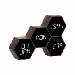 Karlsson Réveil Six 4 Facettes Hexagonale - Marron Effet Bois