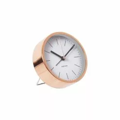 Karlsson Horloge Réveil Design En Métal Minimal - H. 10 Cm - Blanc Et Cuivré