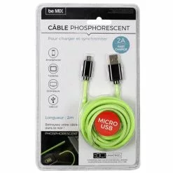 Paris Prix Câble Micro USB Phosphorescent 200cm Vert -Casque, écouteurs Soldes B2CD 3057
