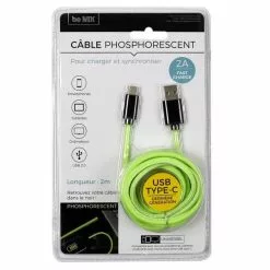 Paris Prix Câble USB Type C Phosphorescent 200cm Vert -Casque, écouteurs Soldes B2CD 3077