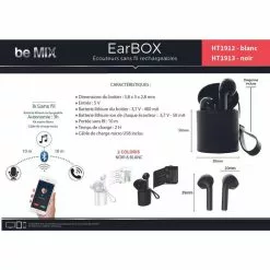 Be Mix Écouteurs Sans Fil Rechargeables EarBox Signature Blanc -Casque, écouteurs Soldes B2CD 669